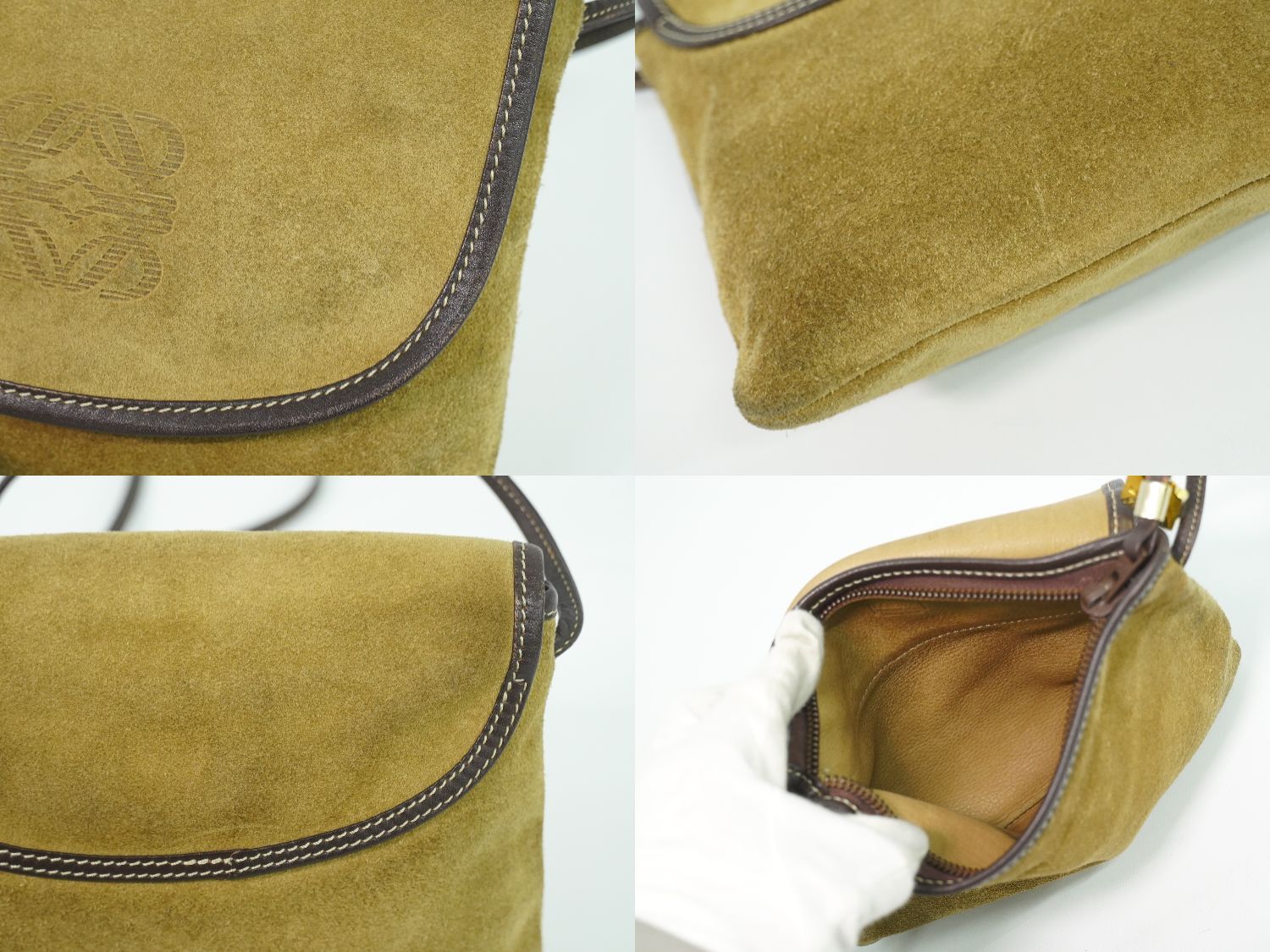 Loewe Anagram Shoulder Bag Pochette Suede Leather Brown — view 8