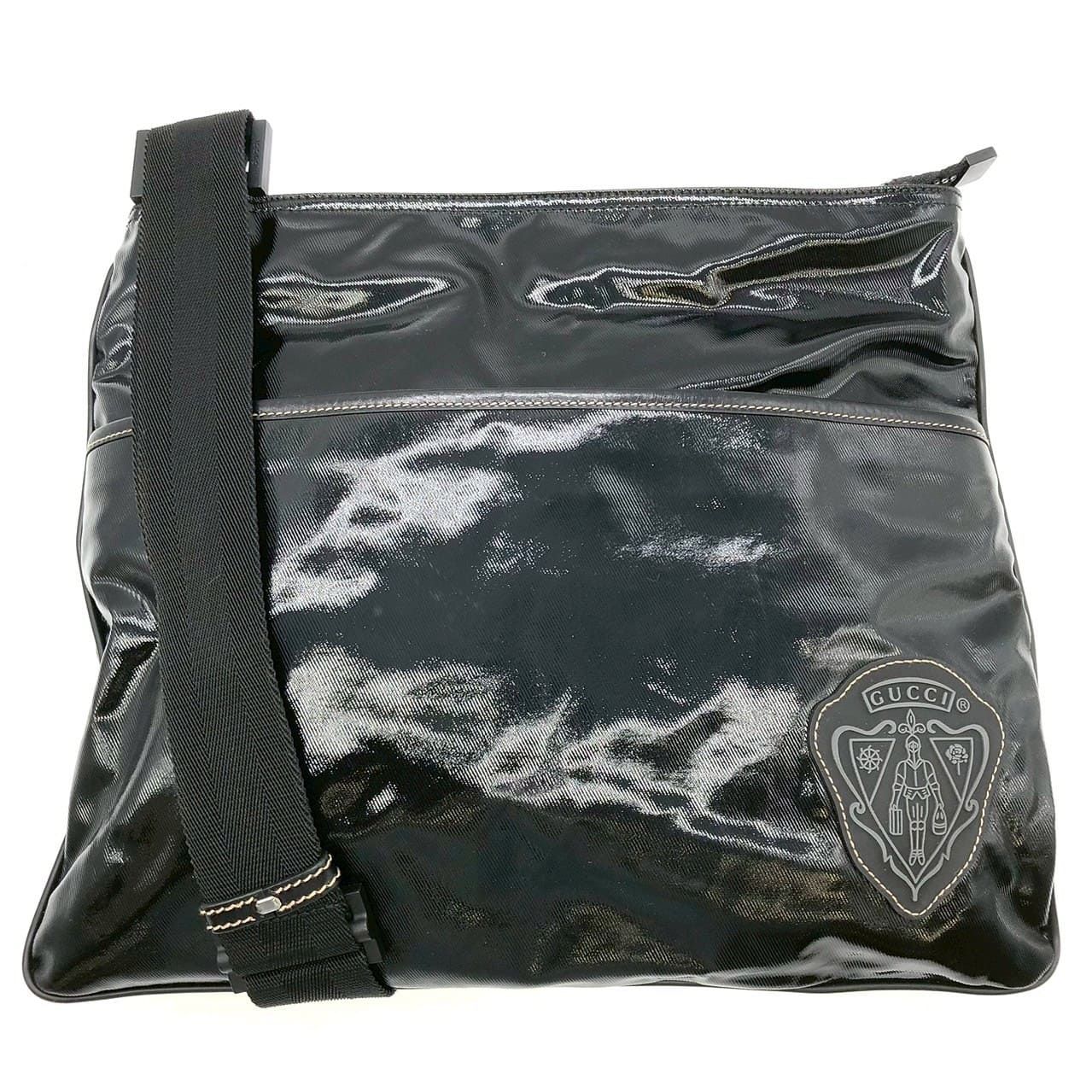 Gucci Cles Shoulder Bag Enamel Patent Leather Black