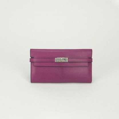 Hermes Kelly Wallet Epsom Rosepurple Pink Purple Silver