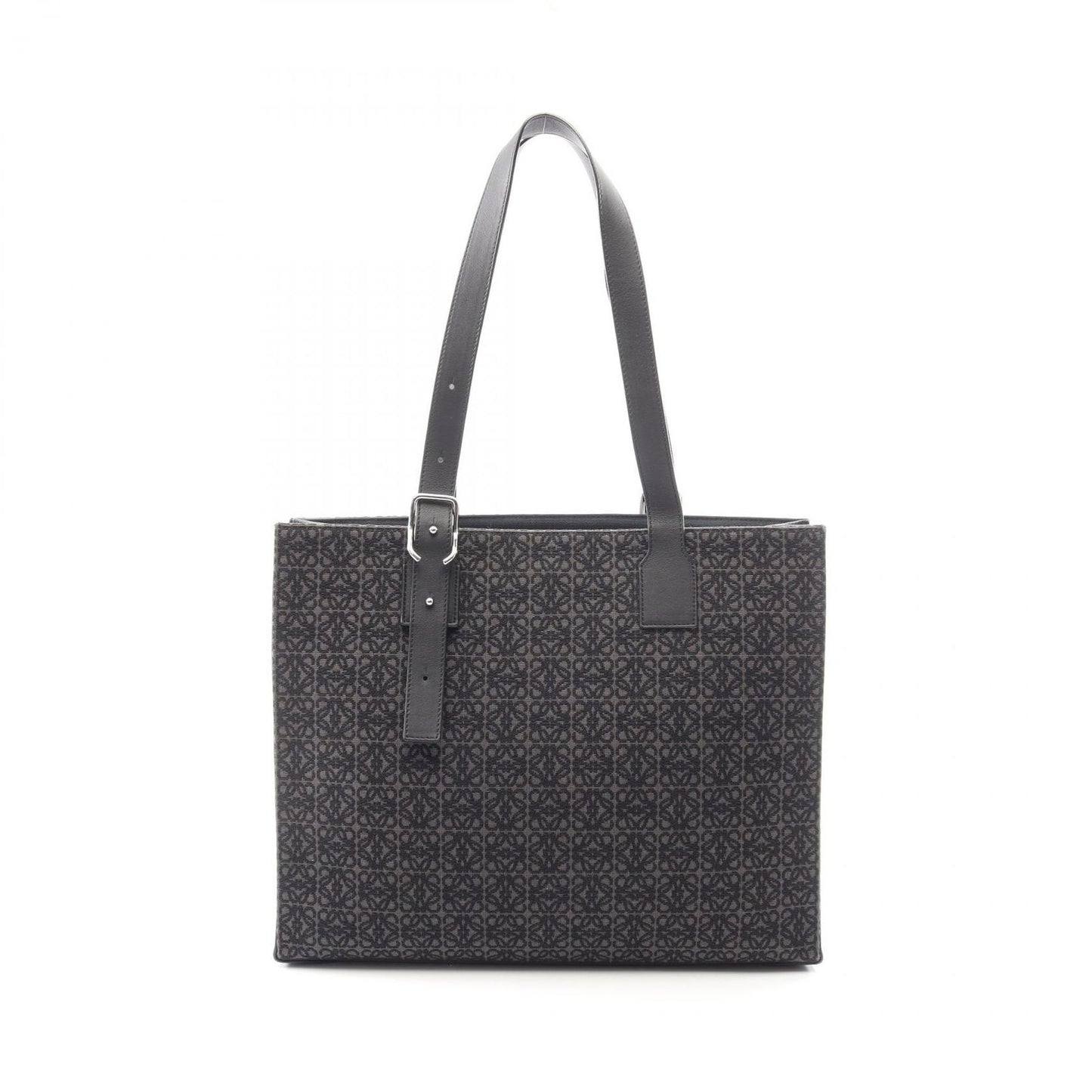 Loewe Tote Buckle Horizontal Anagram Black Canvas Leather