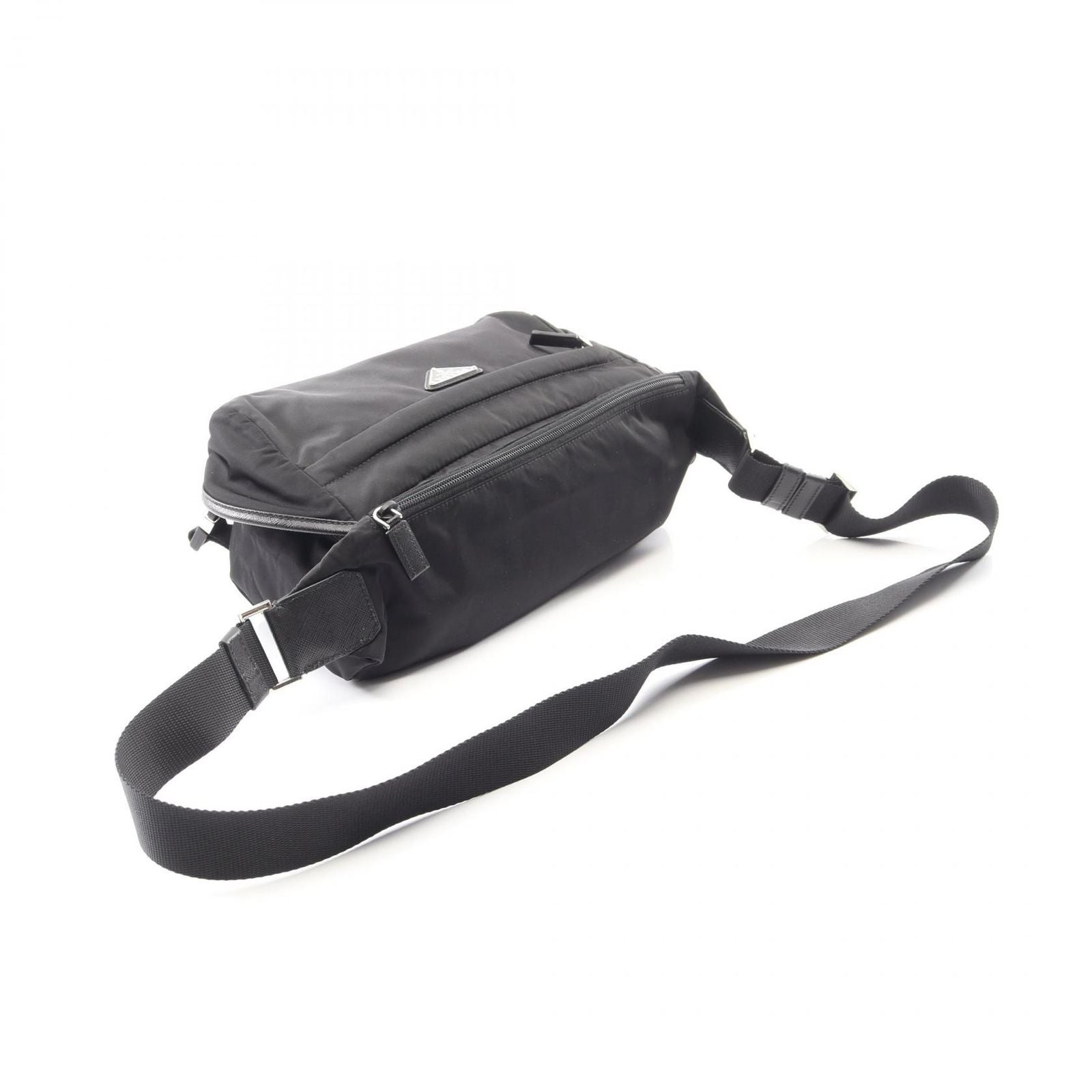 Prada Shoulder Bag Re-Nylon Black Nylon Saffiano Leather Triangle Logo — view 2