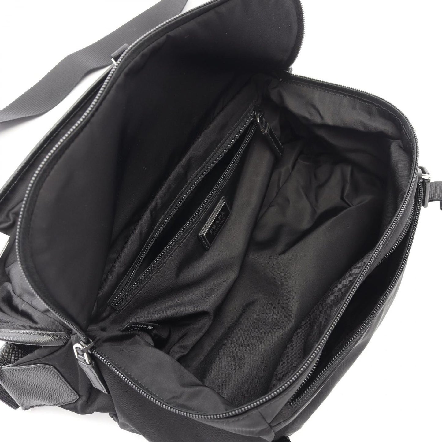 Prada Shoulder Bag Re-Nylon Black Nylon Saffiano Leather Triangle Logo — view 3