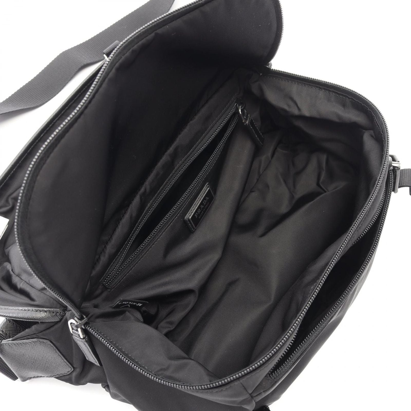 Prada Shoulder Bag Re-Nylon Black Nylon Saffiano Leather Triangle Logo — view 3