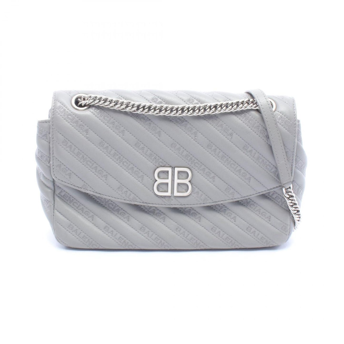 Balenciaga Shoulder Bag BB Round Gray Leather BB Chain