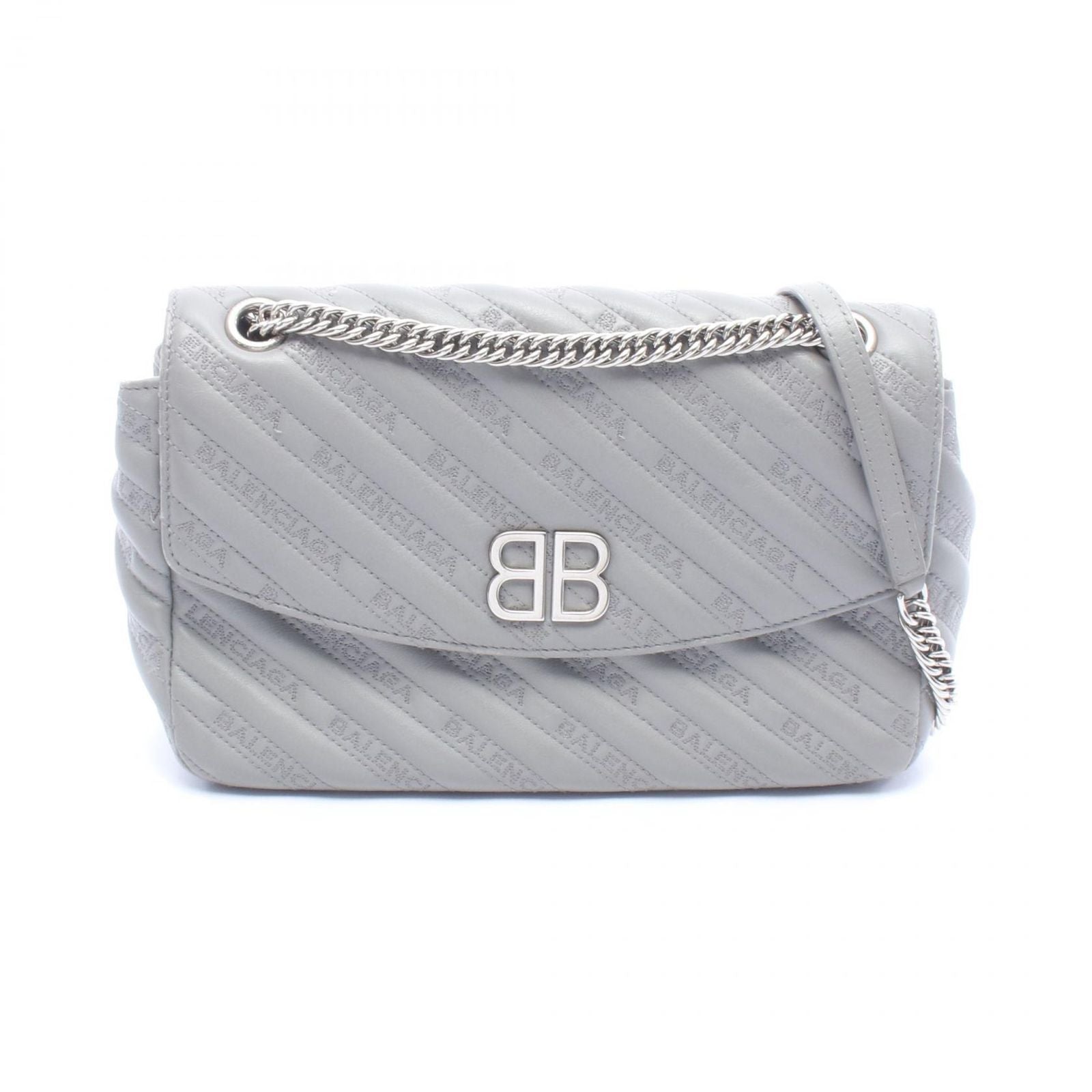 Balenciaga Shoulder Bag BB Round Gray Leather BB Chain