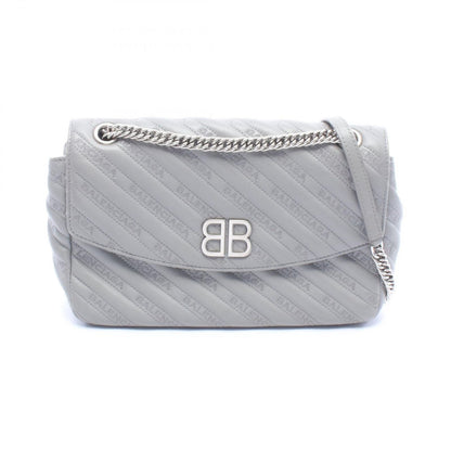 Balenciaga Shoulder Bag BB Round Gray Leather BB Chain
