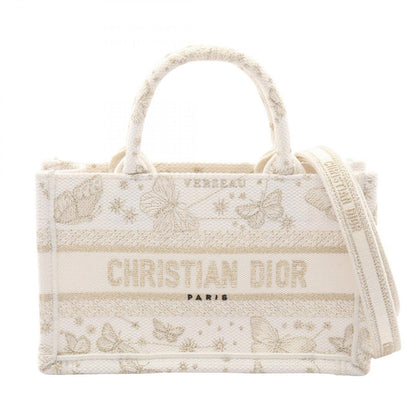 Dior Tote Book Mini Butterfly 2-Way White Champagne Gold Canvas Zodiac