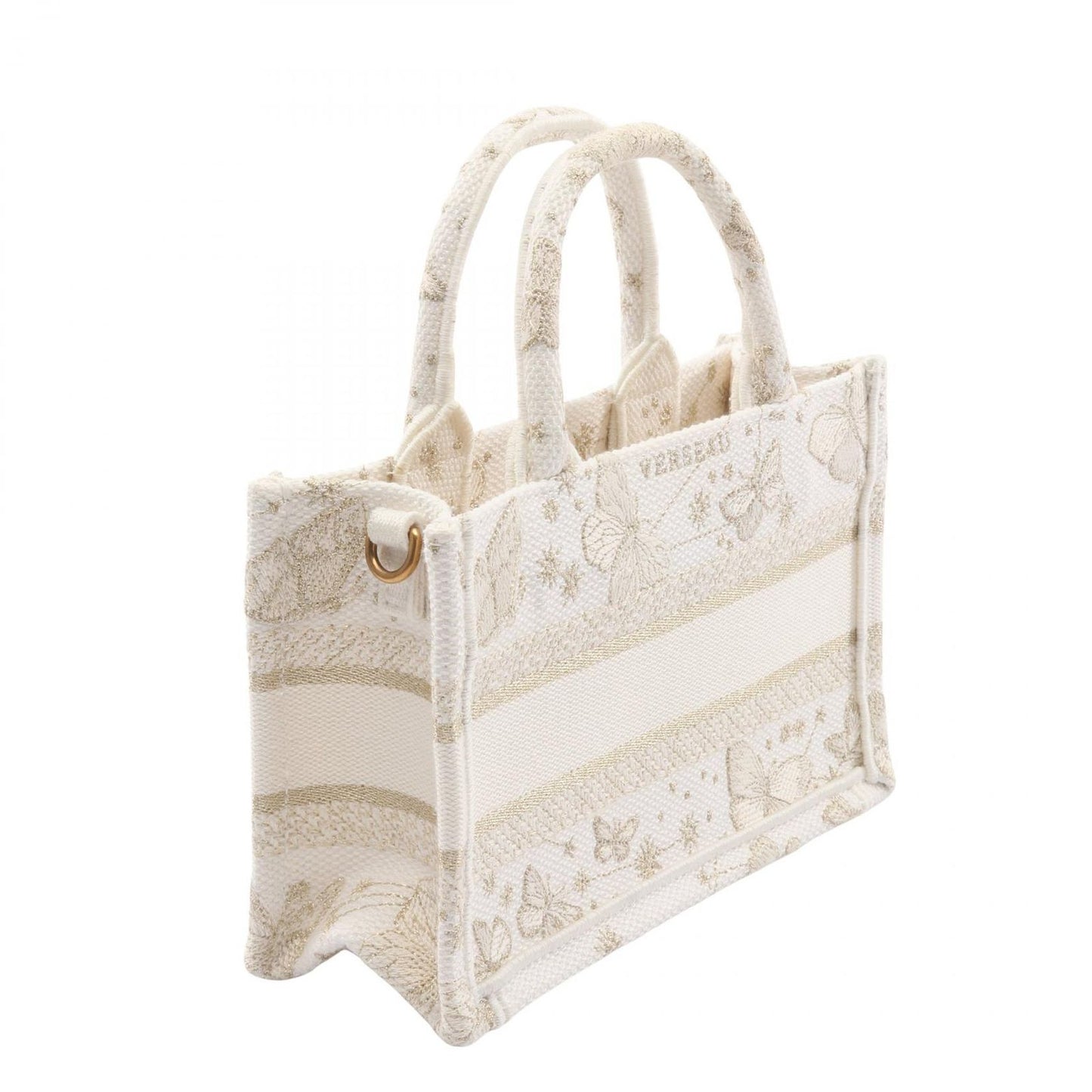 Dior Tote Book Mini Butterfly 2-Way White Champagne Gold Canvas Zodiac — view 2