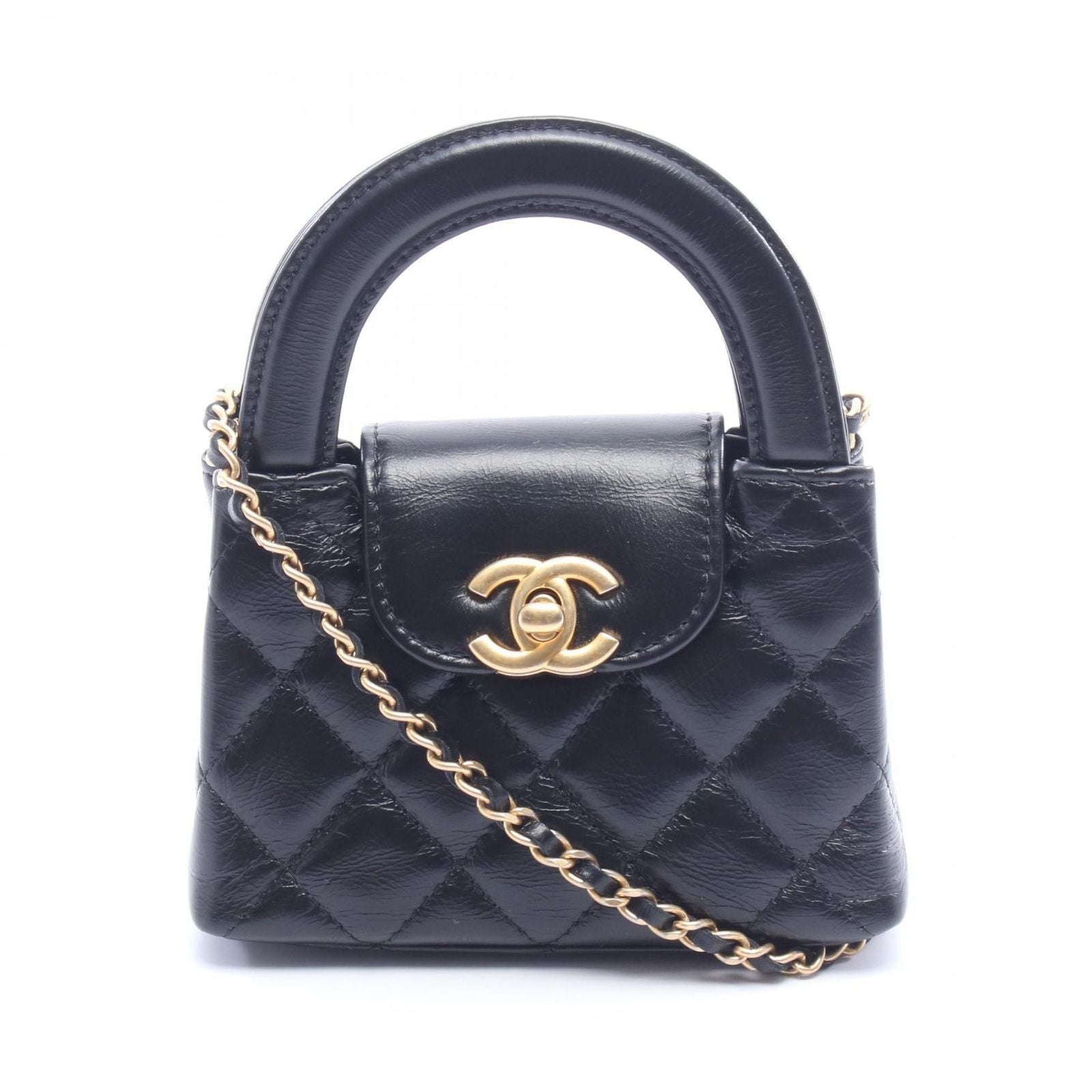 Chanel Shoulder Bag Quilted Black Lambskin Mini Shopping