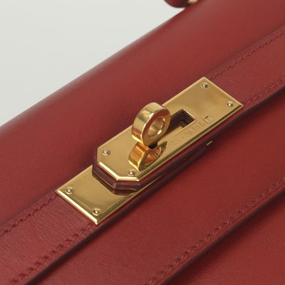 Hermes Kelly 32 Tote Shoulder Bag Box Calf Rougecasaque Red Gold 2-Way — view 7