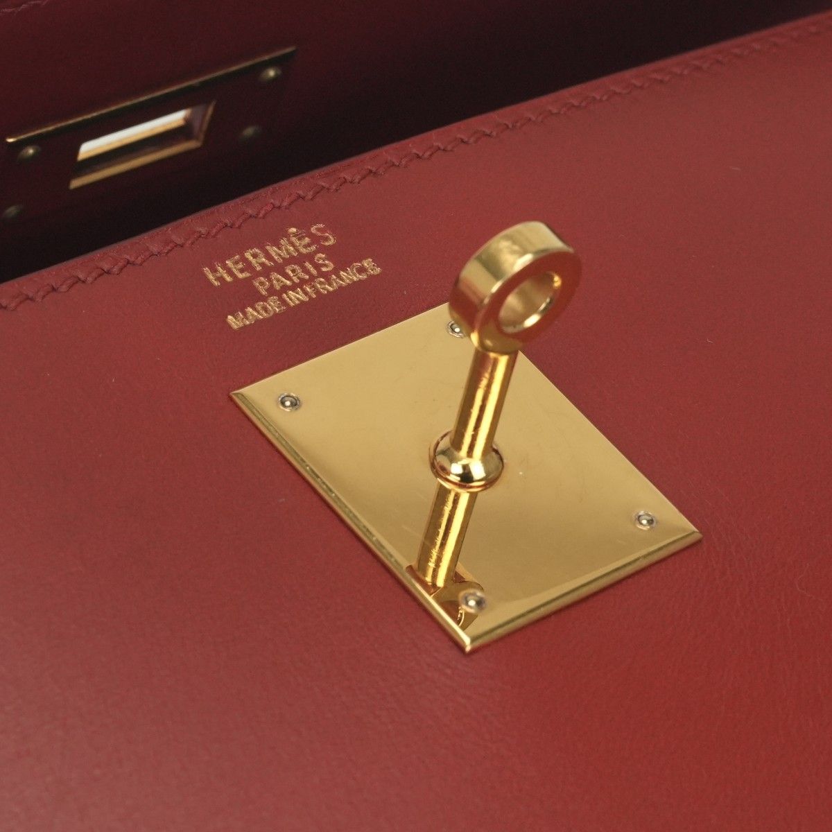 Hermes Kelly 32 Tote Shoulder Bag Box Calf Rougecasaque Red Gold 2-Way — view 8