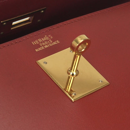 Hermes Kelly 32 Tote Shoulder Bag Box Calf Rougecasaque Red Gold 2-Way — view 8