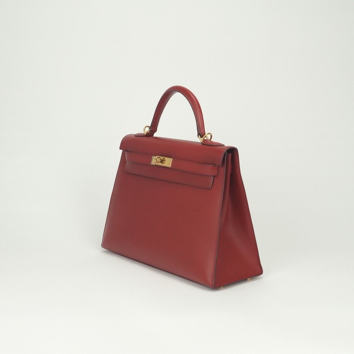 Hermes Kelly 32 Tote Shoulder Bag Box Calf Rougecasaque Red Gold 2-Way — view 2