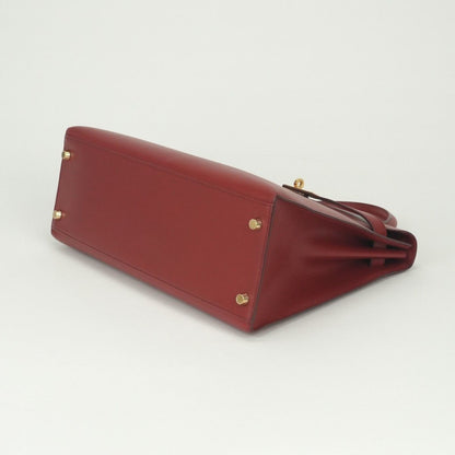 Hermes Kelly 32 Tote Shoulder Bag Box Calf Rougecasaque Red Gold 2-Way — view 5