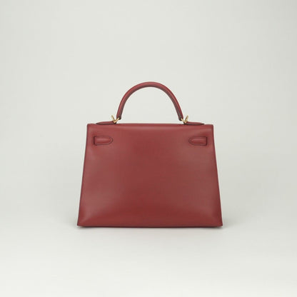 Hermes Kelly 32 Tote Shoulder Bag Box Calf Rougecasaque Red Gold 2-Way — view 3