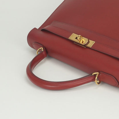 Hermes Kelly 32 Tote Shoulder Bag Box Calf Rougecasaque Red Gold 2-Way — view 4