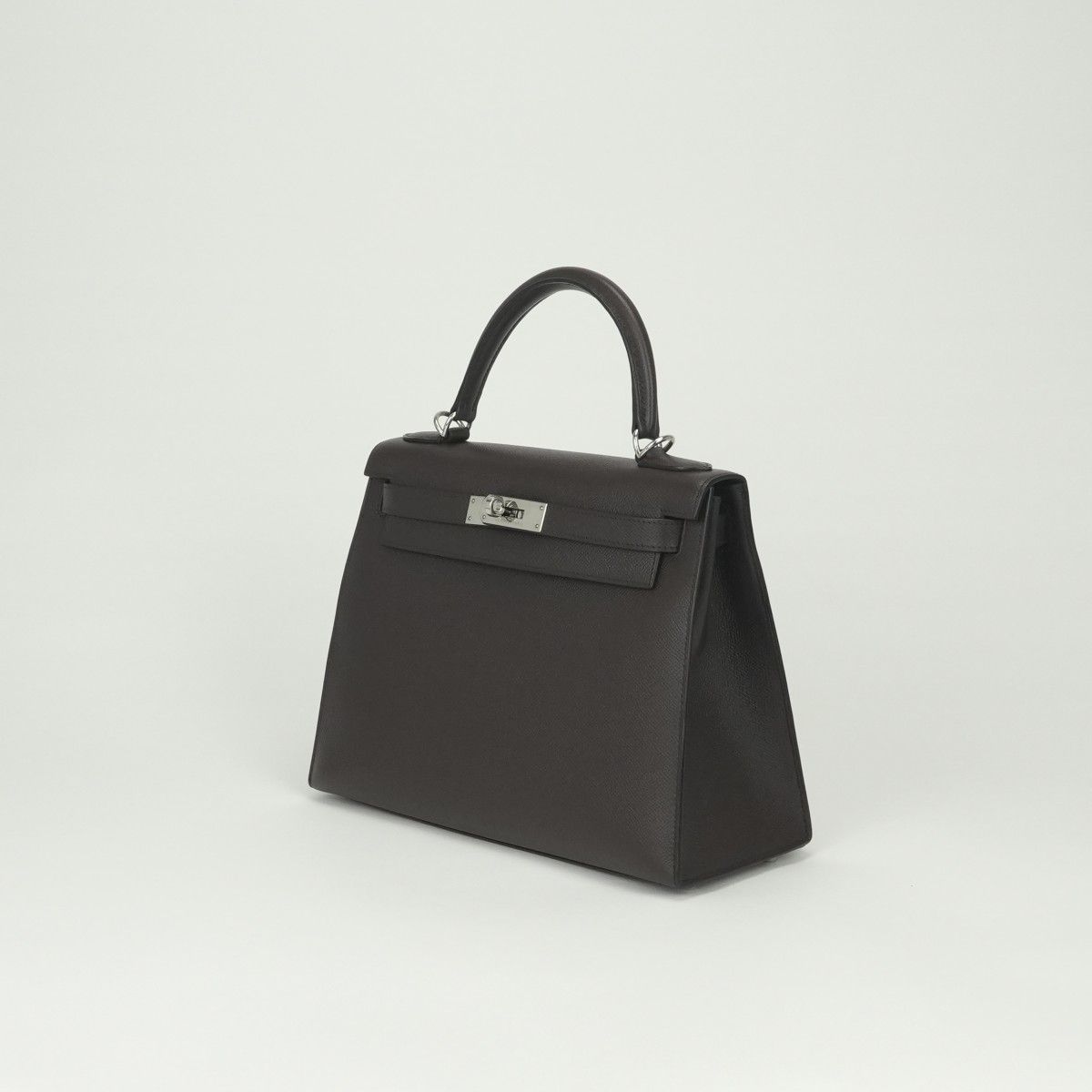 Hermes Kelly 28 Tote Shoulder Bag Epsom Chocolat Brown Silver Veau 2-Way Sellier — view 2