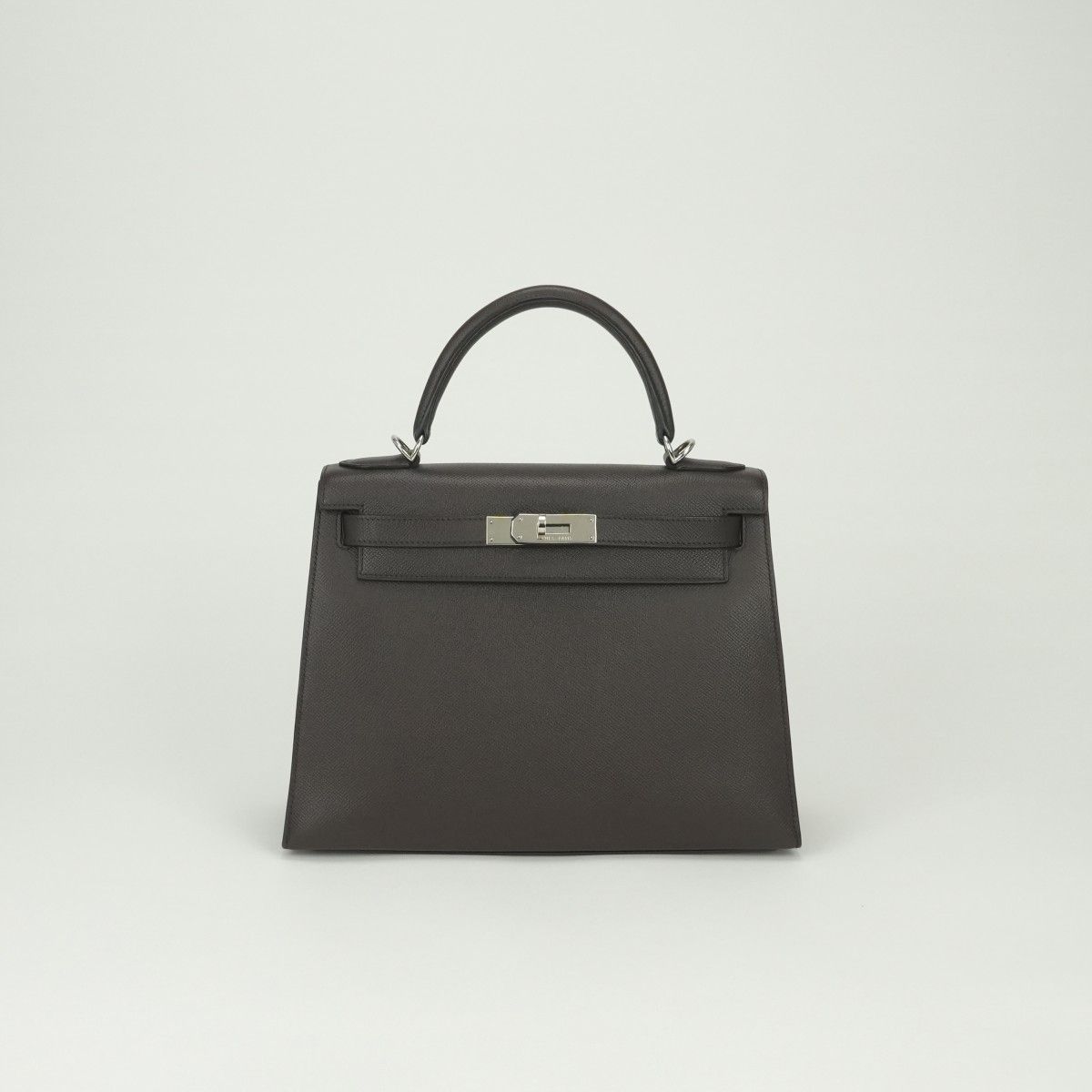 Hermes Kelly 28 Tote Shoulder Bag Epsom Chocolat Brown Silver Veau 2-Way Sellier