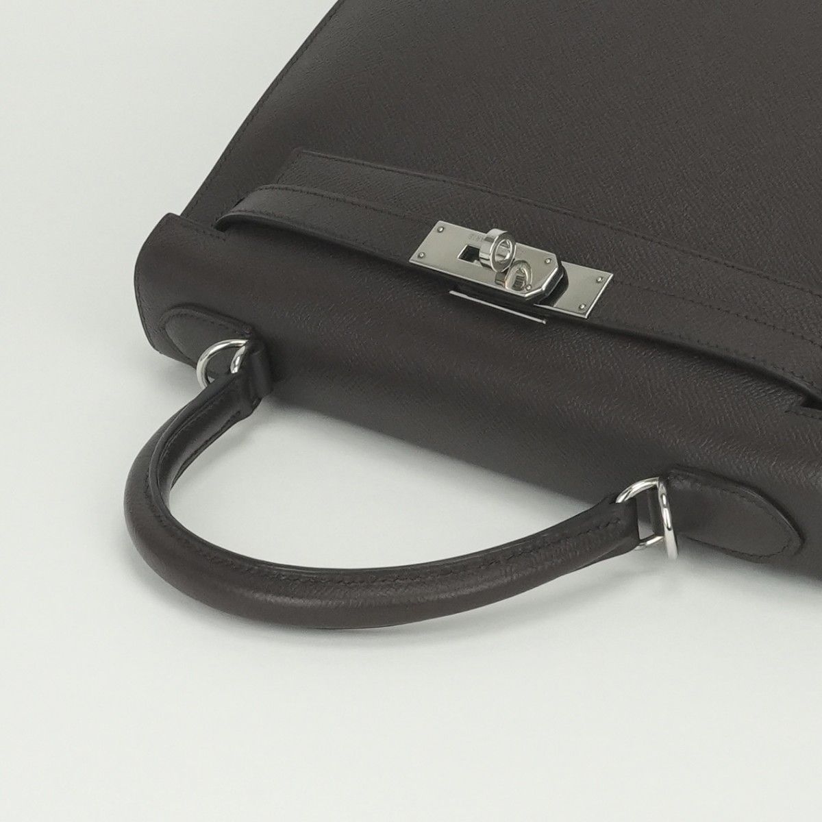 Hermes Kelly 28 Tote Shoulder Bag Epsom Chocolat Brown Silver Veau 2-Way Sellier — view 4