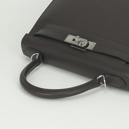 Hermes Kelly 28 Tote Shoulder Bag Epsom Chocolat Brown Silver Veau 2-Way Sellier — view 4