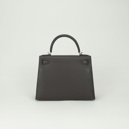 Hermes Kelly 28 Tote Shoulder Bag Epsom Chocolat Brown Silver Veau 2-Way Sellier — view 3