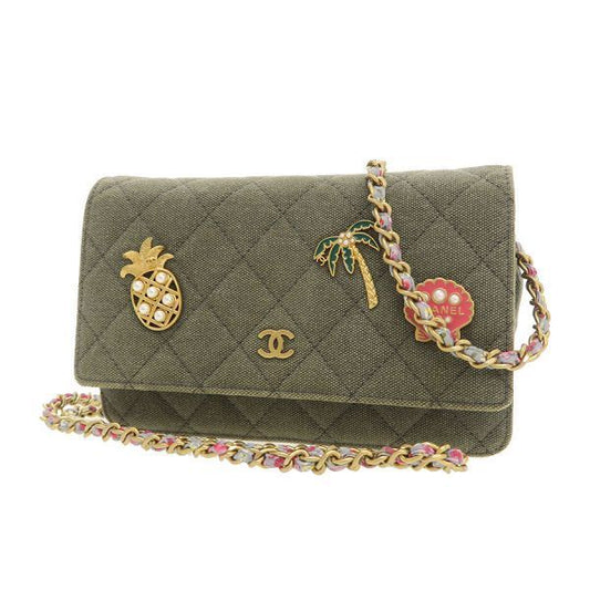 Chanel Quilted Chain Shoulder Bag Khaki