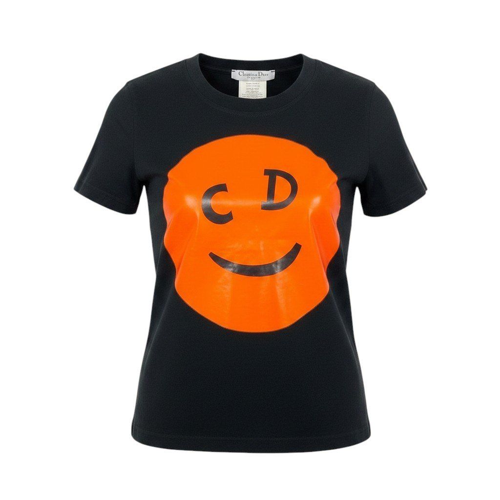 Dior Short Sleeve T-Shirt CD Smile Galliano Era Top 36 Black Orange Cotton 100%
