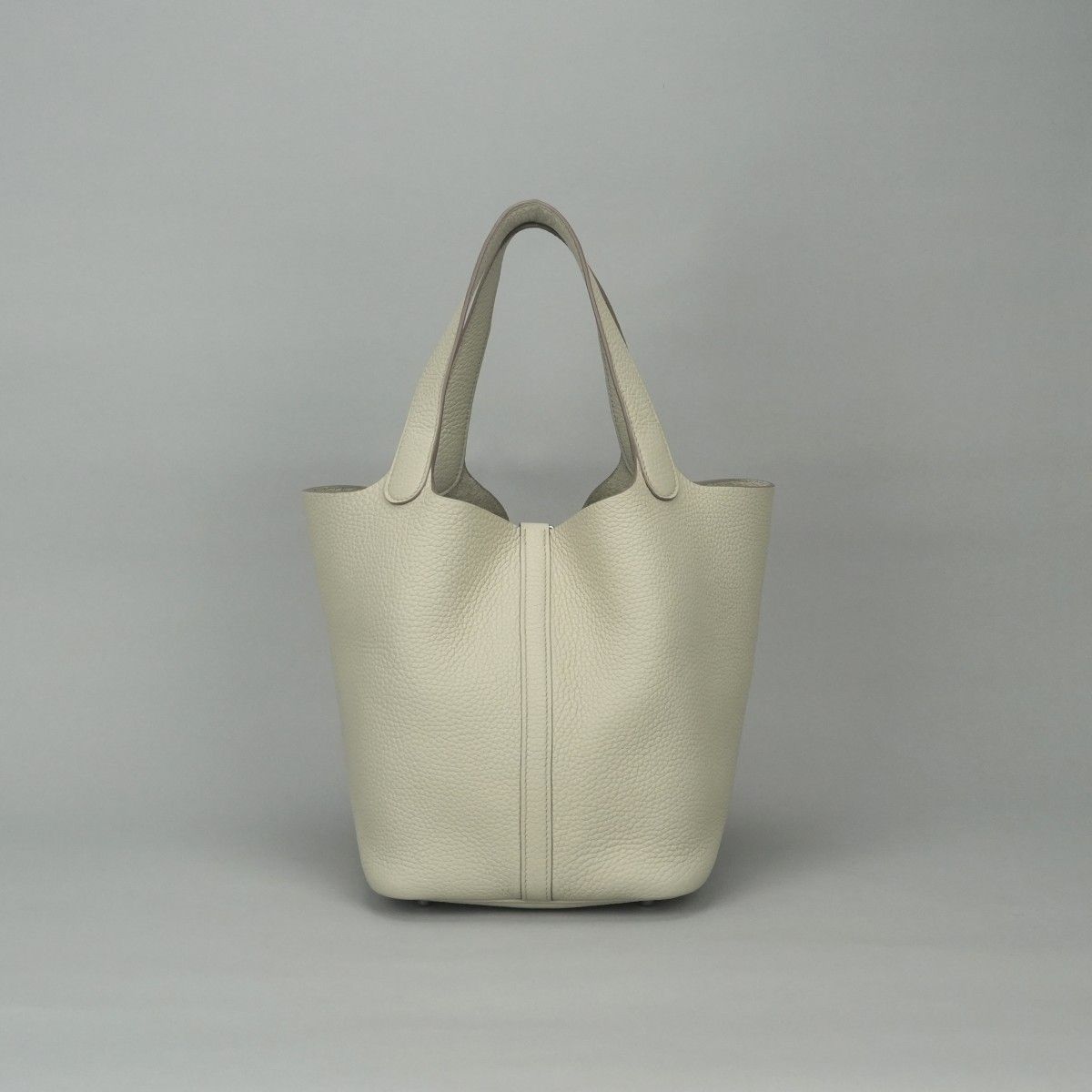 Hermes Picotin Lock MM 22 Tote Taurillon Clemence Cles Craie White Silver — view 3