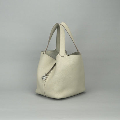 Hermes Picotin Lock MM 22 Tote Taurillon Clemence Cles Craie White Silver — view 2