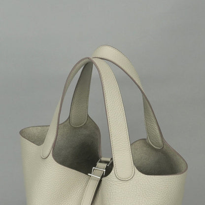 Hermes Picotin Lock MM 22 Tote Taurillon Clemence Cles Craie White Silver — view 4