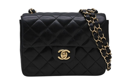 Chanel Mini Quilted 17 S Flap S Chain Shoulder Bag CC Logo Lambskin Black