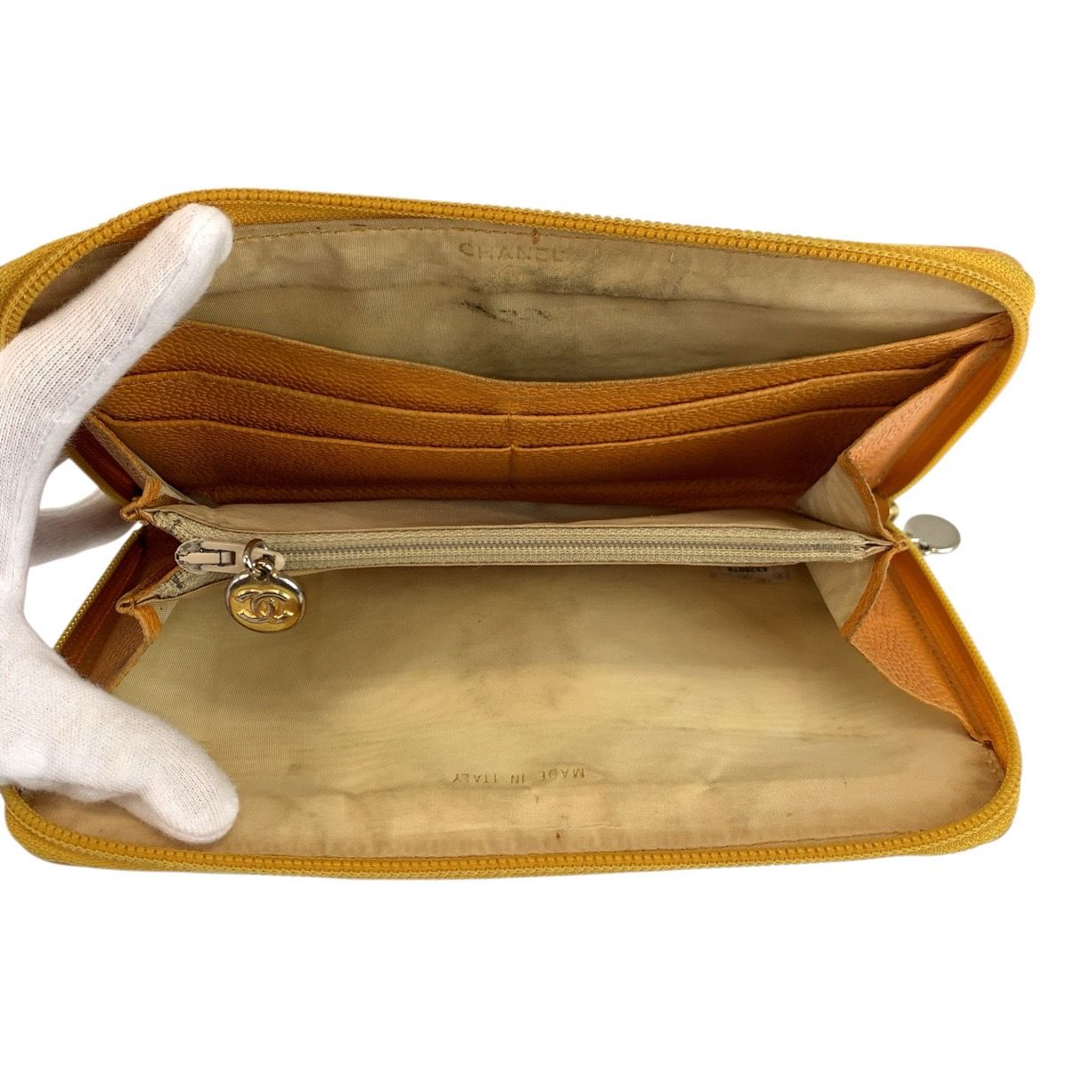 Chanel CC Logo Yellow Leather Wallet — view 4