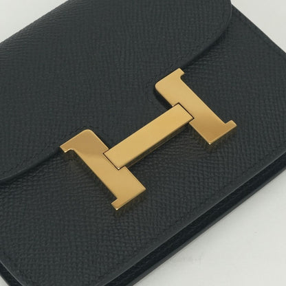 Hermes Constance Slim Wallet Bifold Mini Epsom Noir Black Gold Veau — view 8