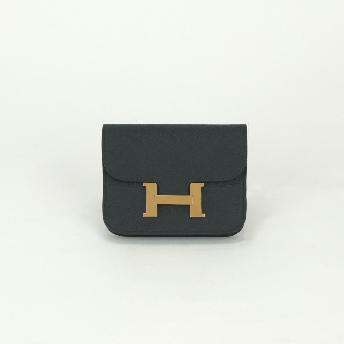 Hermes Constance Slim Wallet Bifold Mini Epsom Noir Black Gold Veau
