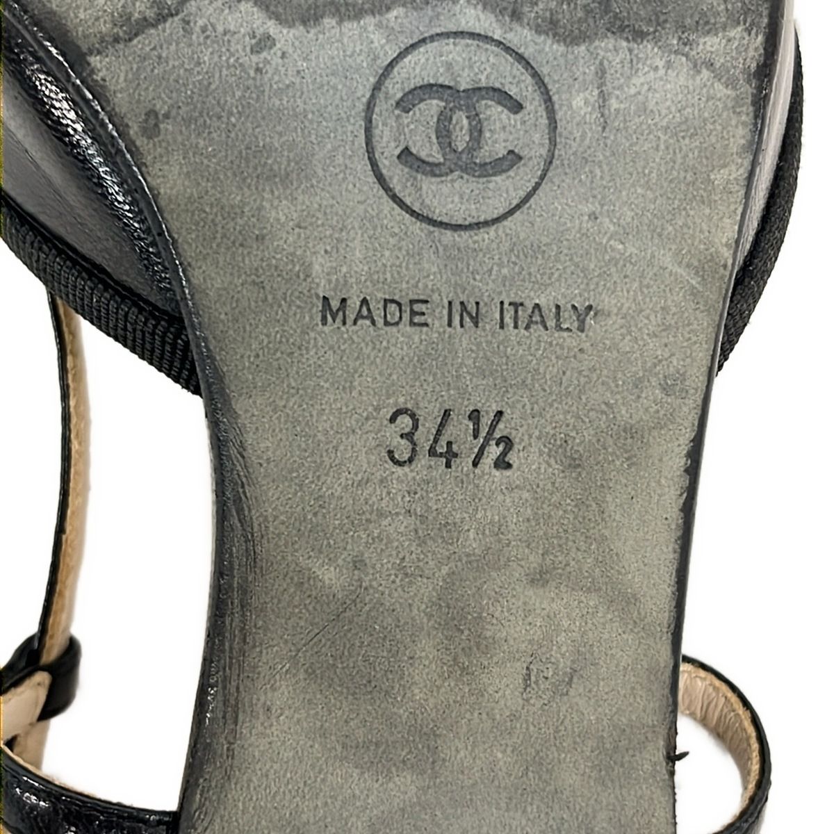 Chanel Sandals 34.5 Black Ribbon CC Logo Leather Lambskin — view 6