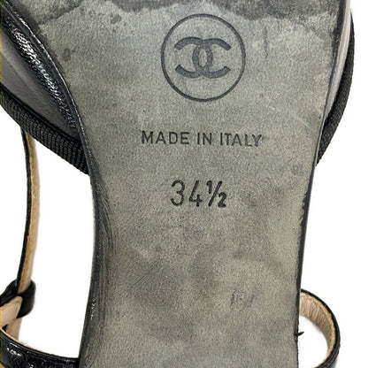Chanel Sandals 34.5 Black Ribbon CC Logo Leather Lambskin — view 6