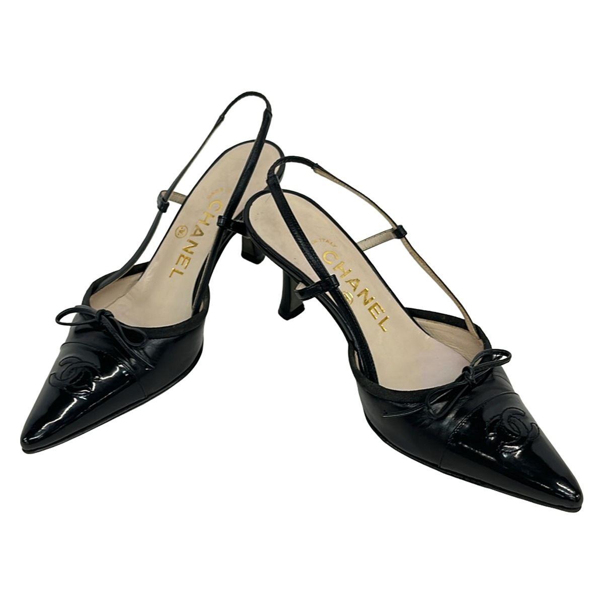 Chanel Sandals 34.5 Black Ribbon CC Logo Leather Lambskin — view 2