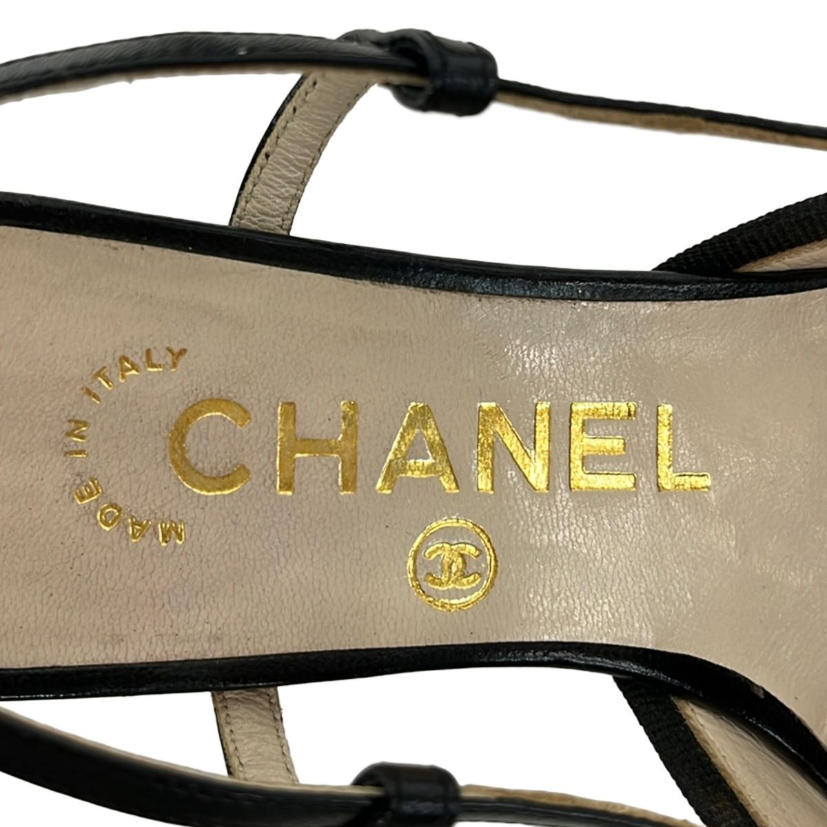 Chanel Sandals 34.5 Black Ribbon CC Logo Leather Lambskin — view 5