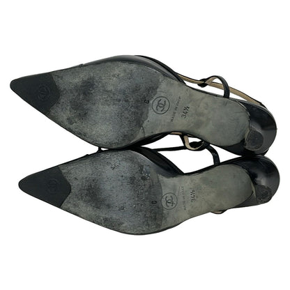 Chanel Sandals 34.5 Black Ribbon CC Logo Leather Lambskin — view 4