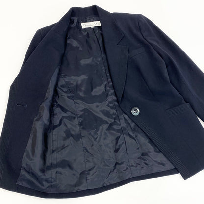 Dior Tailored Jacket Black Leather M Dark Navy Wool — view 4