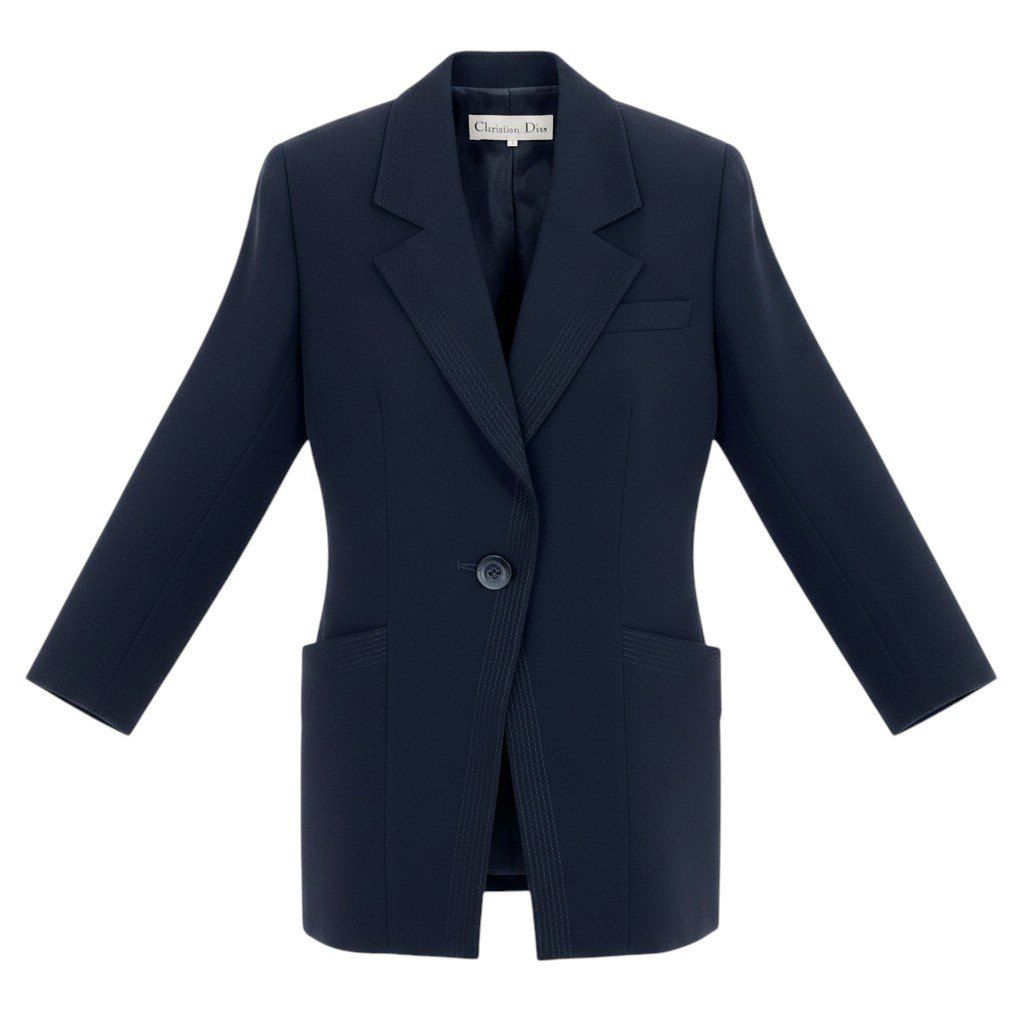 Dior Tailored Jacket Black Leather M Dark Navy Wool