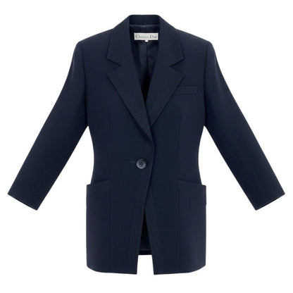 Dior Tailored Jacket Black Leather M Dark Navy Wool
