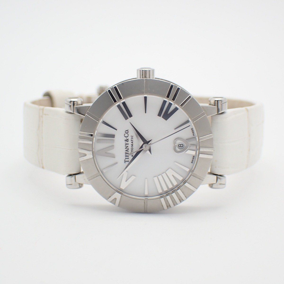 Tiffany & Co Atlas Date Automatic Watch White Dial Ceramic SS Leather Strap Pawn — view 2