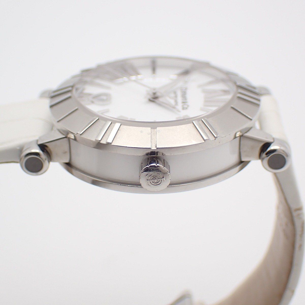 Tiffany & Co Atlas Date Automatic Watch White Dial Ceramic SS Leather Strap Pawn — view 7