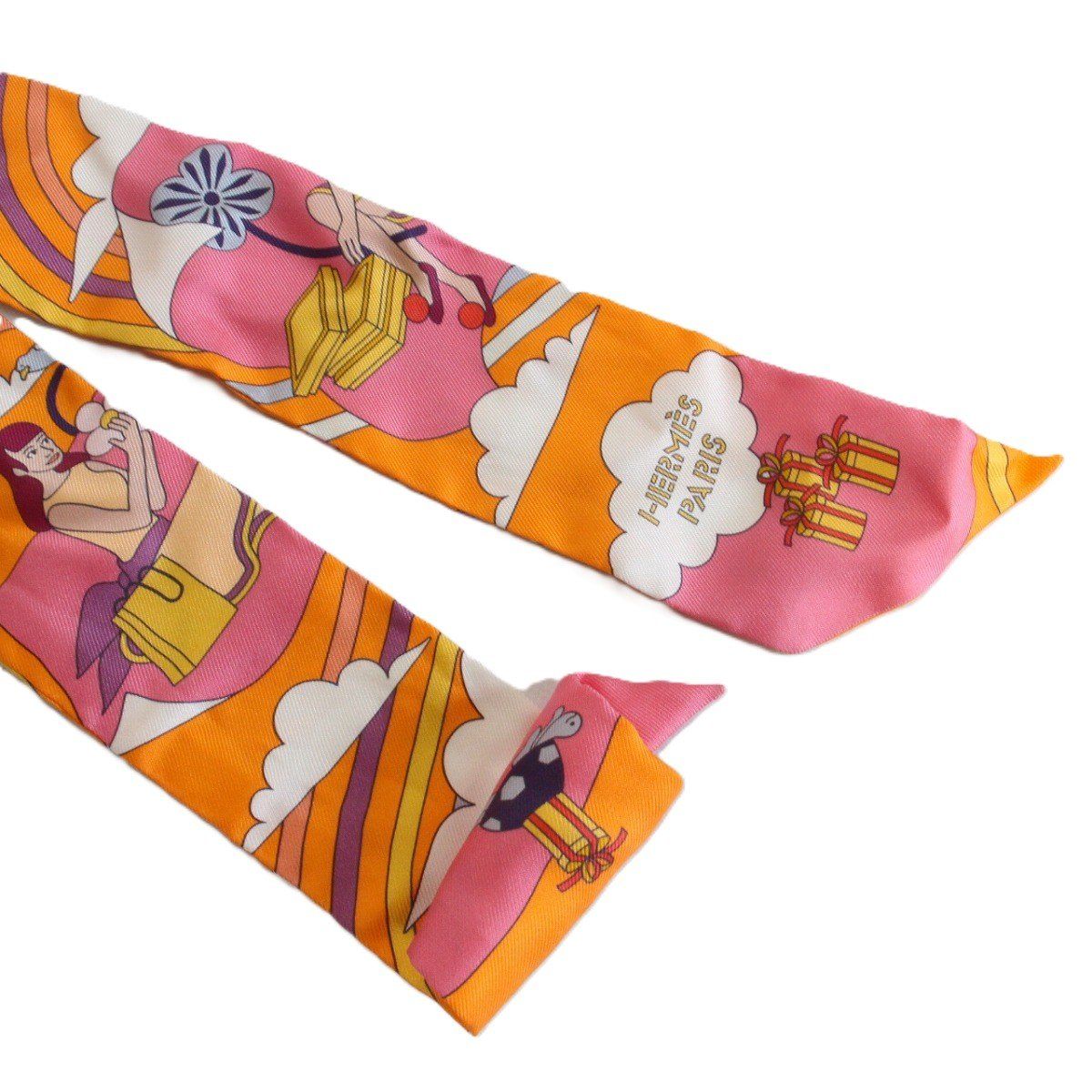 Hermes Tsuiri My Cloud Silk 100% Orange Scarf — view 4