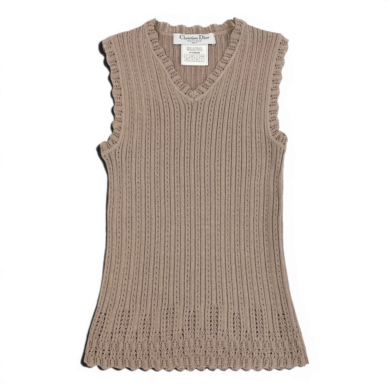 Dior Galiano Era Sleeveless Neck Knit Sweater Cotton Silk Top 38 Beige — view 2