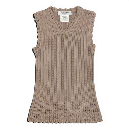 Dior Galiano Era Sleeveless Neck Knit Sweater Cotton Silk Top 38 Beige — view 2