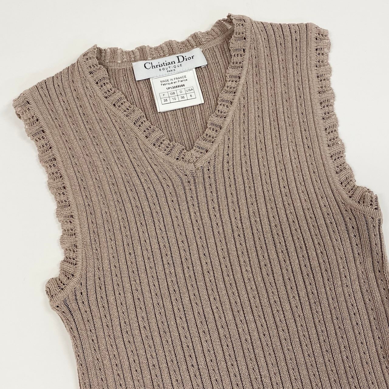 Dior Galiano Era Sleeveless Neck Knit Sweater Cotton Silk Top 38 Beige — view 4