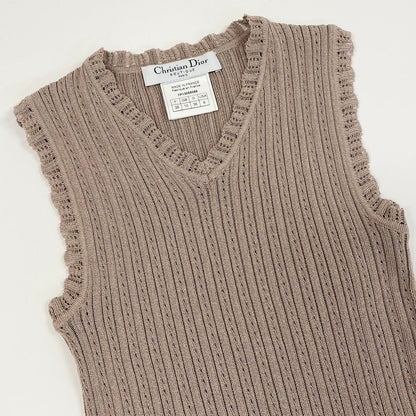 Dior Galiano Era Sleeveless Neck Knit Sweater Cotton Silk Top 38 Beige — view 4