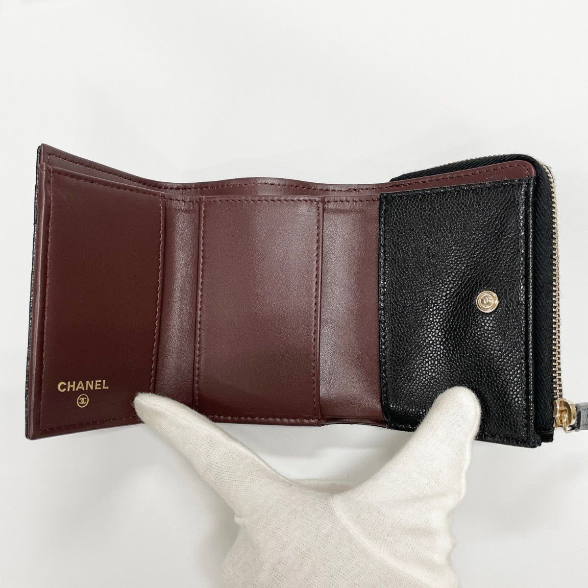 Chanel Trifold Wallet Zippy Caviar Leather Black — view 3